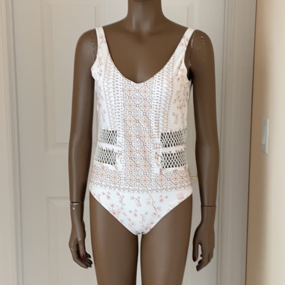 Agua Bendita Floral and Geometric One Piece Vanilla Swimsuit